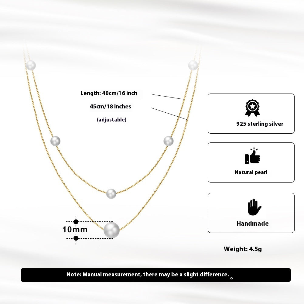 Elegant Double-layer Necklace with Baroque Pearl Pendant in 925 Sterling Silver