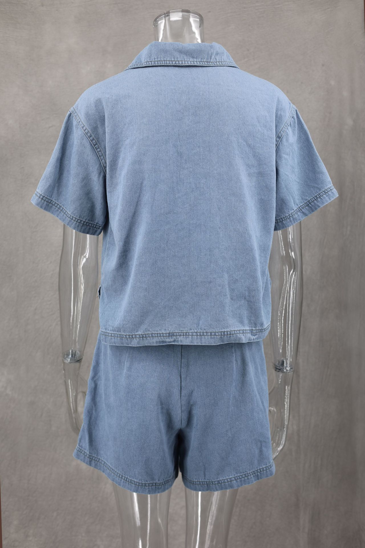 Women's Comfort And Casual Denim Short Sleeve Irregular Pantskirt Suit