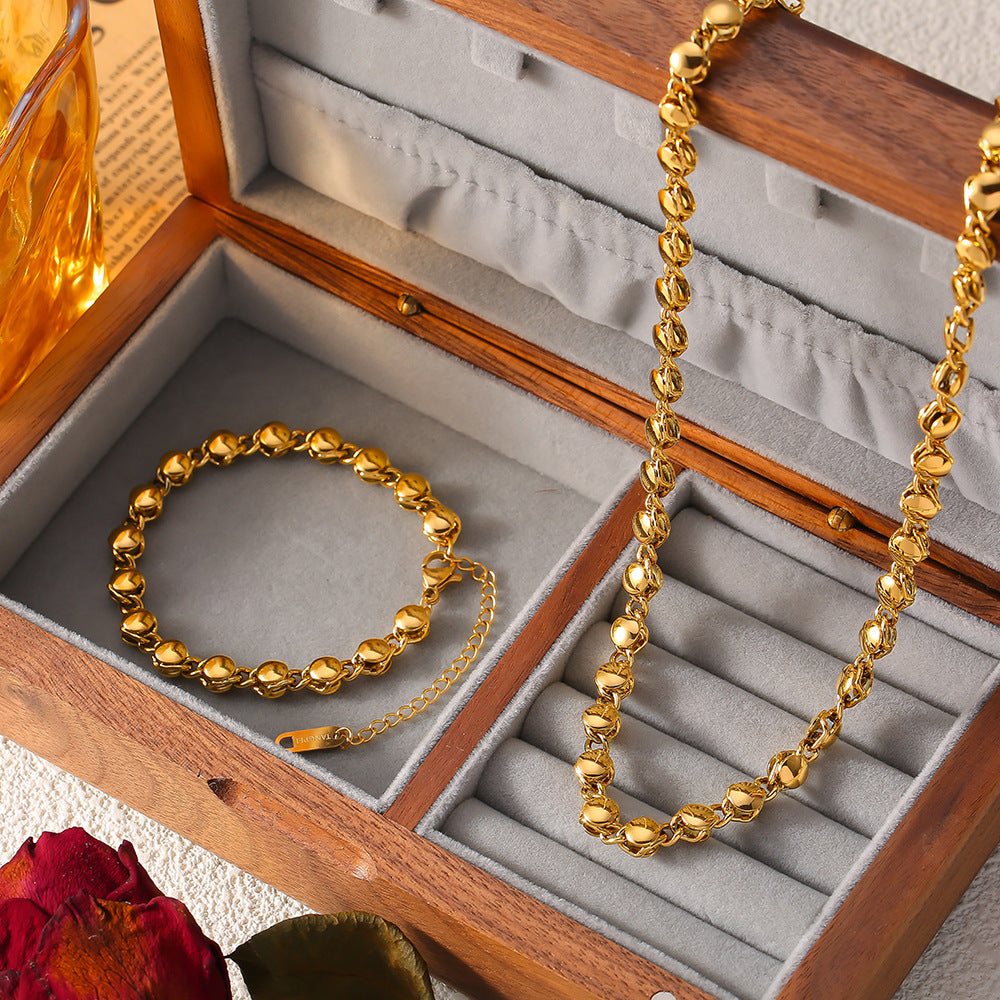 Elegant Gold Plated Copper Ball Bracelet Necklace - Fashionable and Luxurious Look