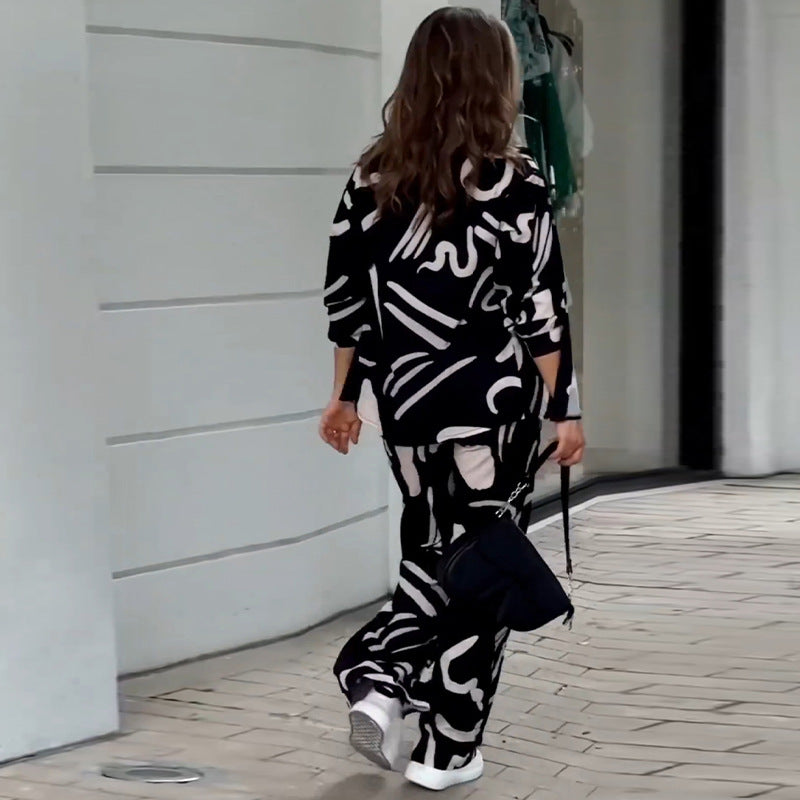 Stylish Long Sleeve Shirt and High Waist Trousers Fashion Suit
