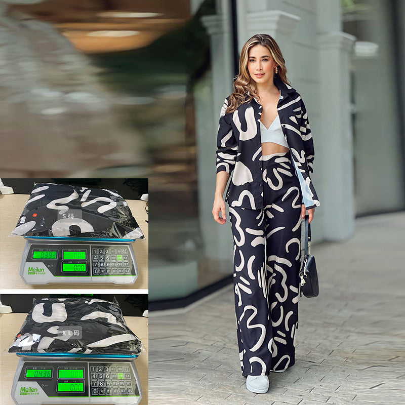 Stylish Long Sleeve Shirt and High Waist Trousers Fashion Suit