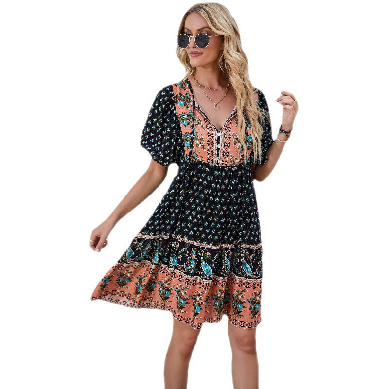 Vibrant Colored Short Sleeve Dress for Women
