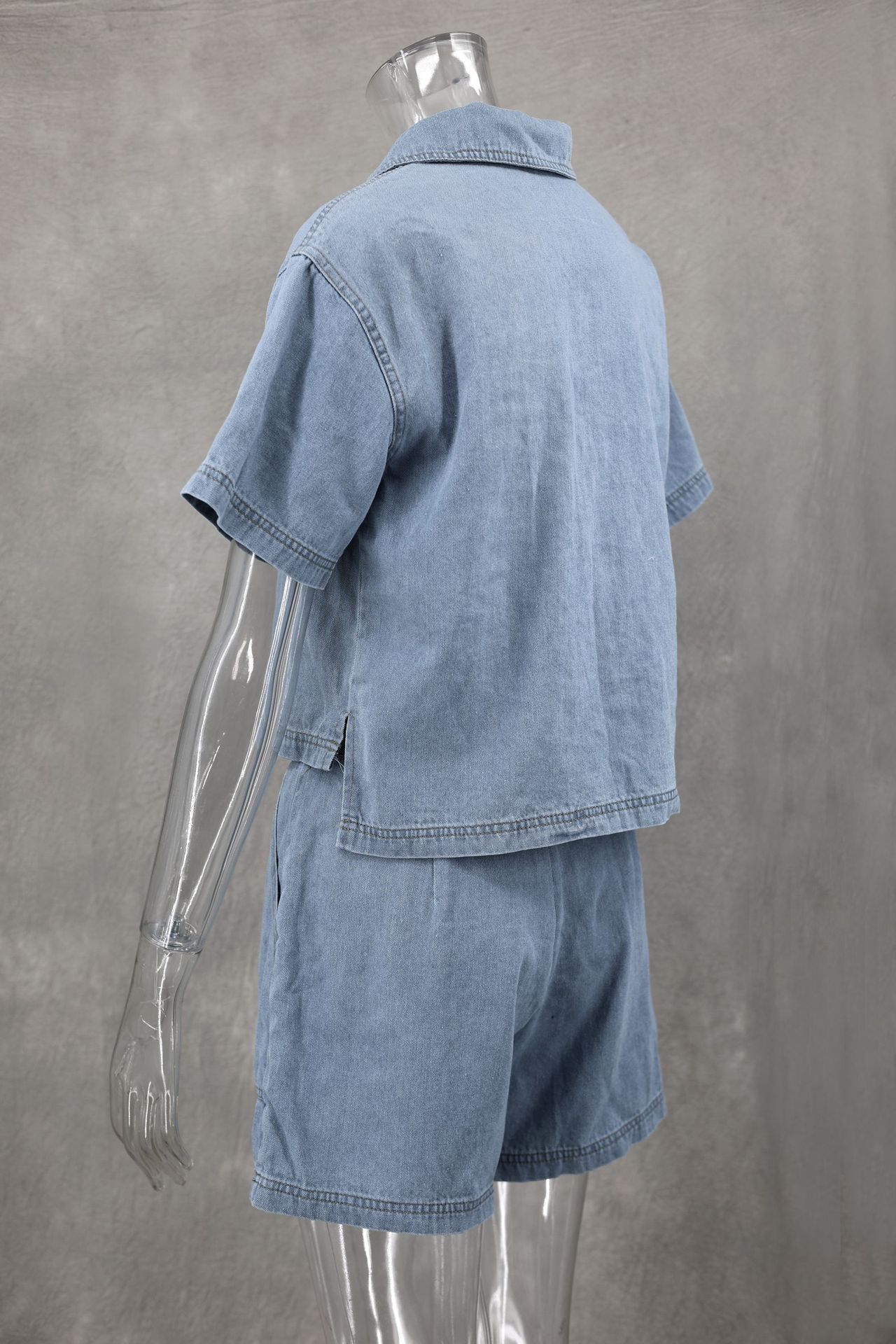 Women's Comfort And Casual Denim Short Sleeve Irregular Pantskirt Suit