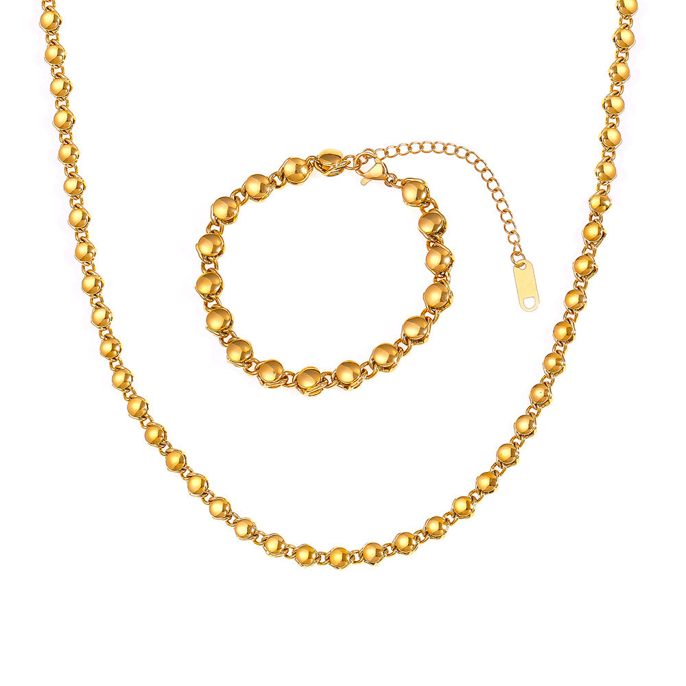 Elegant Gold Plated Copper Ball Bracelet Necklace - Fashionable and Luxurious Look