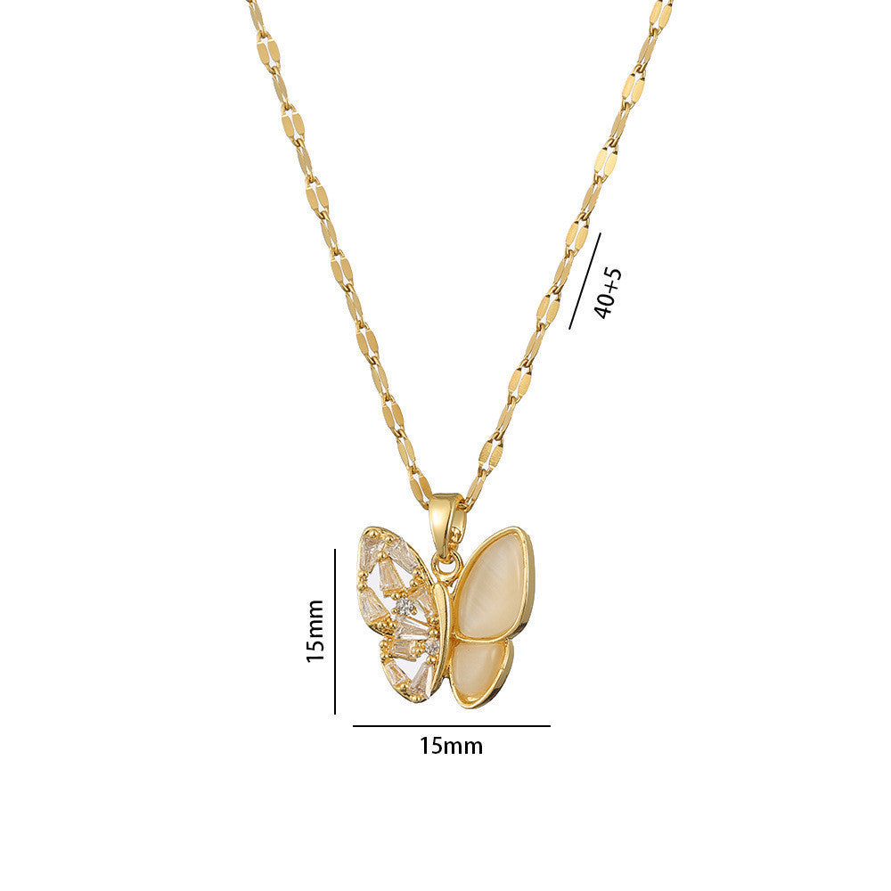Fashion Jewelry Women's Graceful And Fashionable Opal Butterfly Pendant Necklace