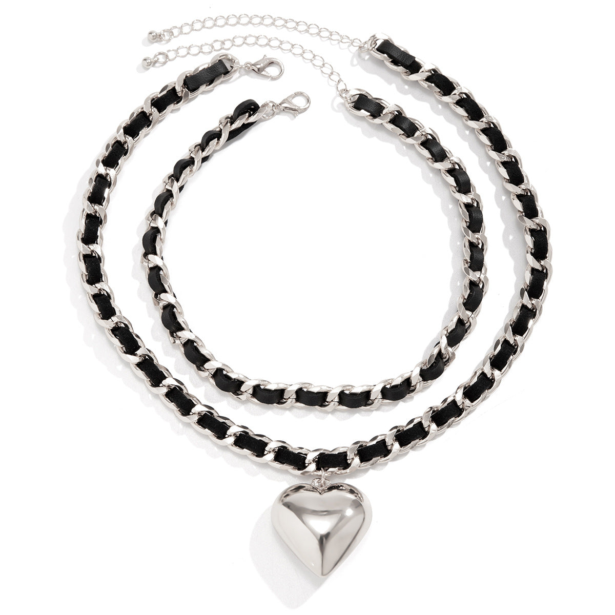 Heart Shape Double-layer Chains Design Necklace Women Street Punk Style Necklace Fashion Jewelry