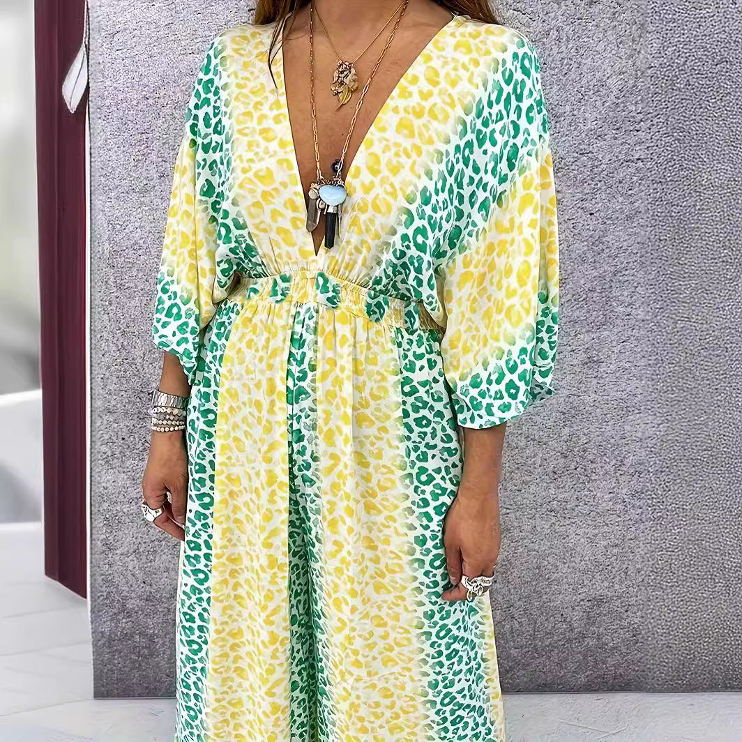 Stylish Women's V-neck Leopard Print Wide Leg Jumpsuit