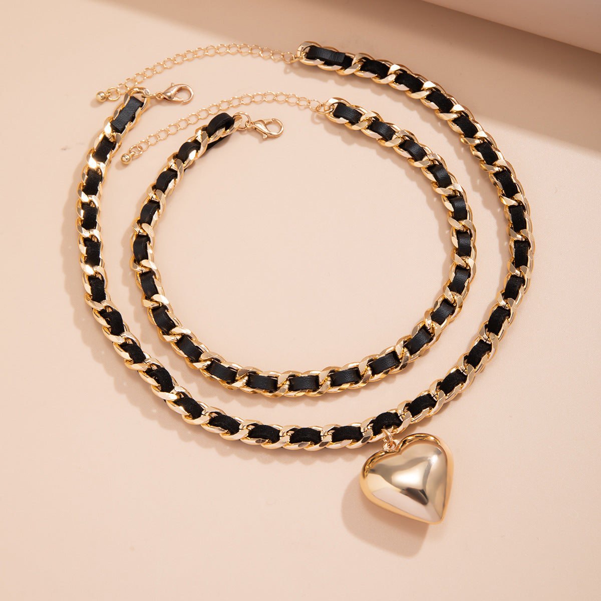 Heart Shape Double-layer Chains Design Necklace Women Street Punk Style Necklace Fashion Jewelry