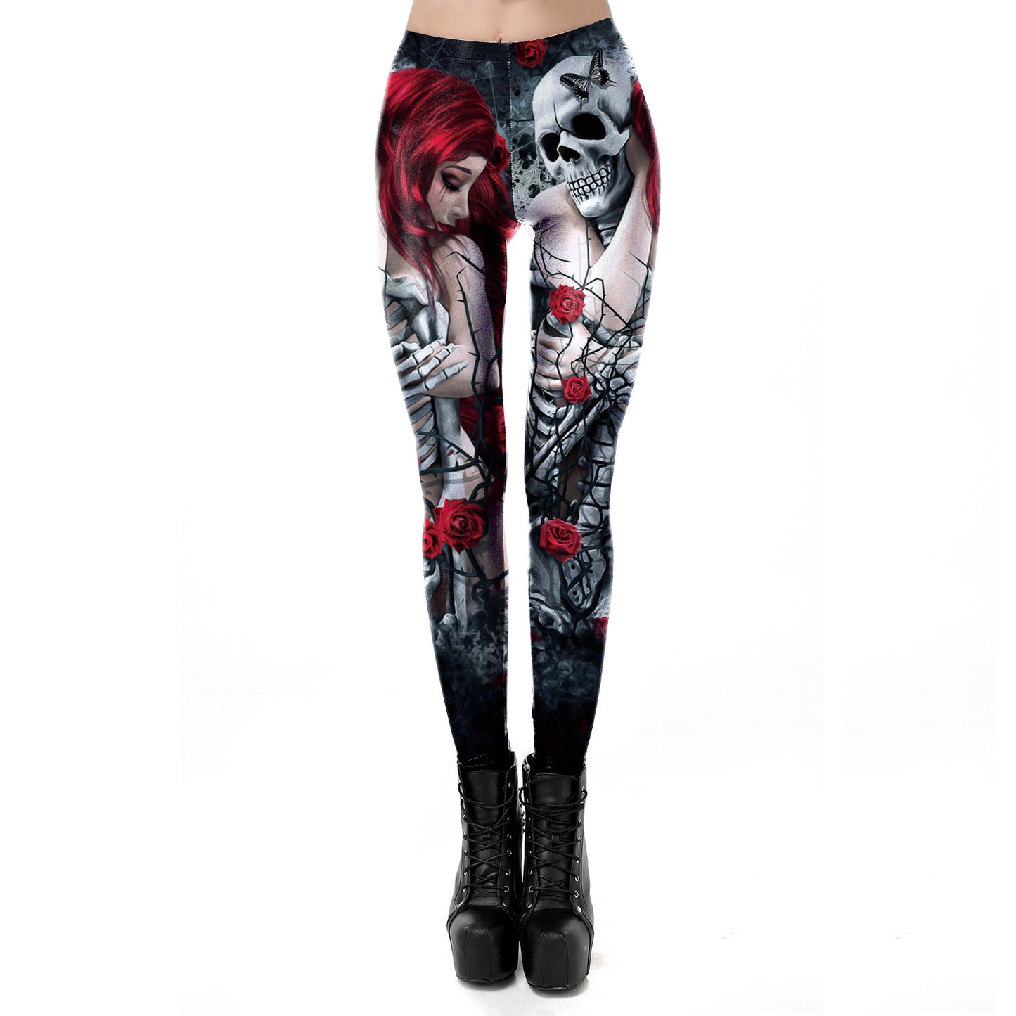 Printed Leggings for Women - Soft and Stretchy Gothic Pants in Retro Comic Cosplay Punk Print