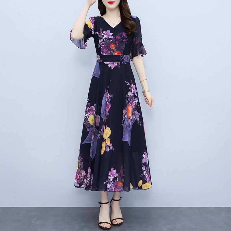 High Waist Short Sleeve Temperament Waist-tight Dress