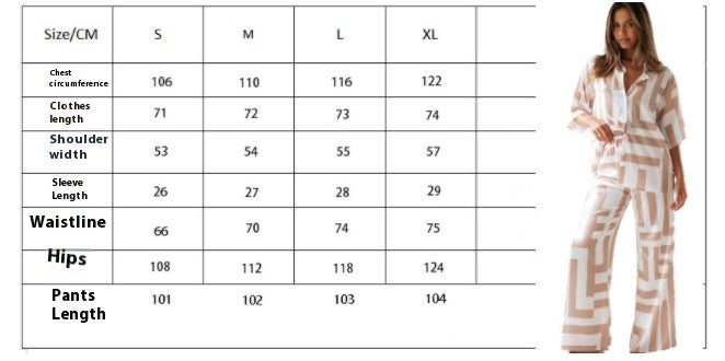 Women's Printed Lapel Short-Sleeve Shirt and Wide-Leg Trousers Set
