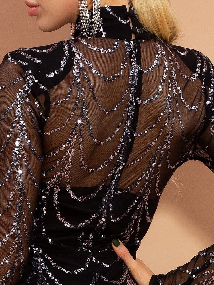 Sparkling Sequin Maxi Dress with Long Sleeves - Perfect for Parties and Special Occasions