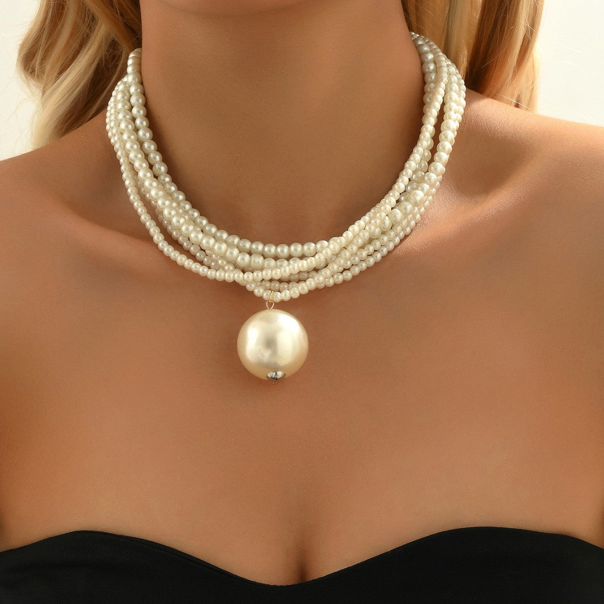 Fashion Multi-layer Necklace with Large Pearl Accent