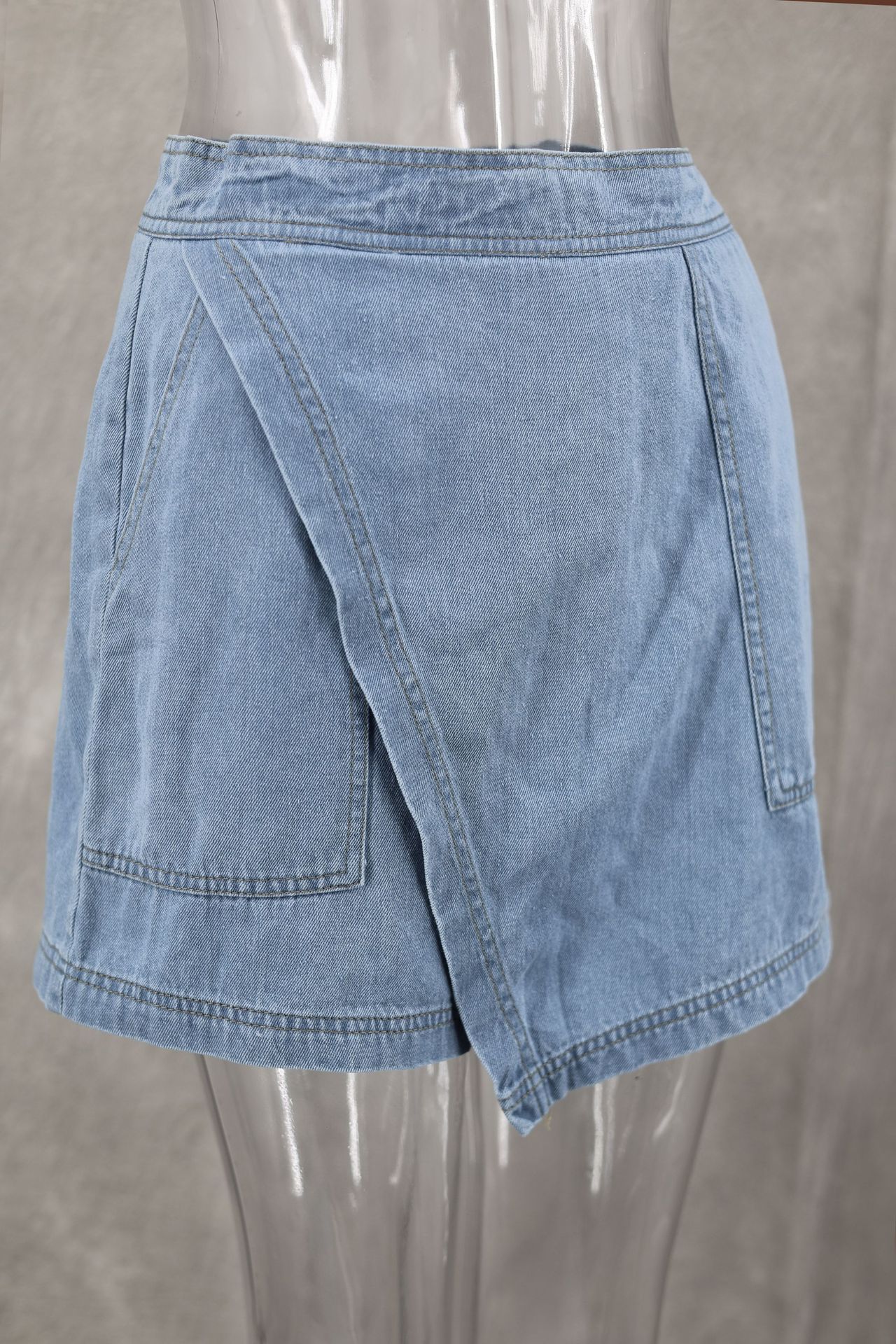 Women's Comfort And Casual Denim Short Sleeve Irregular Pantskirt Suit