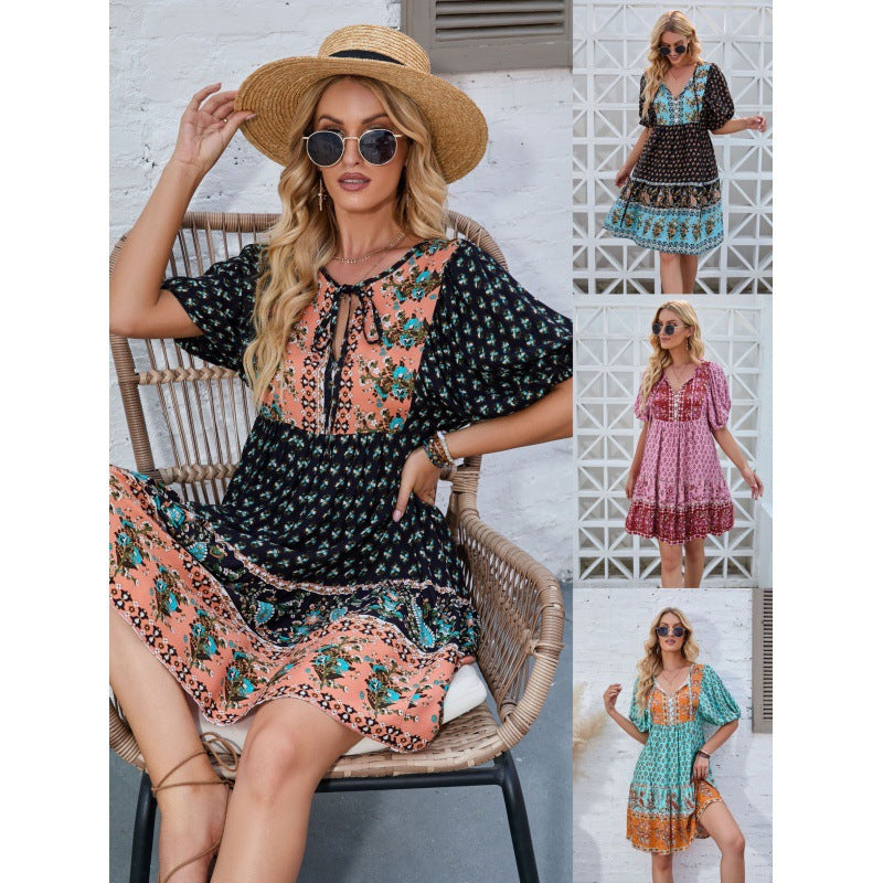 Vibrant Colored Short Sleeve Dress for Women