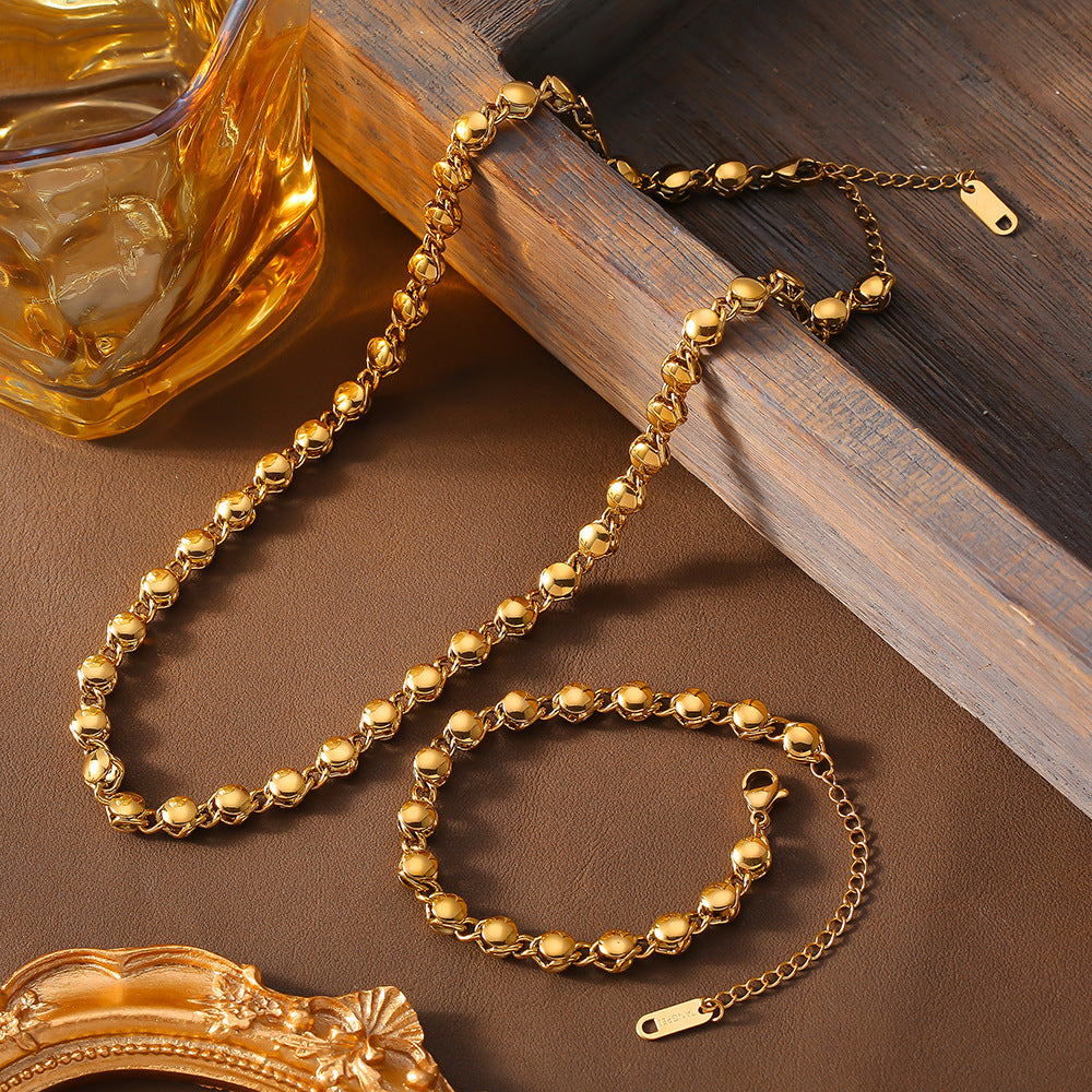 Elegant Gold Plated Copper Ball Bracelet Necklace - Fashionable and Luxurious Look