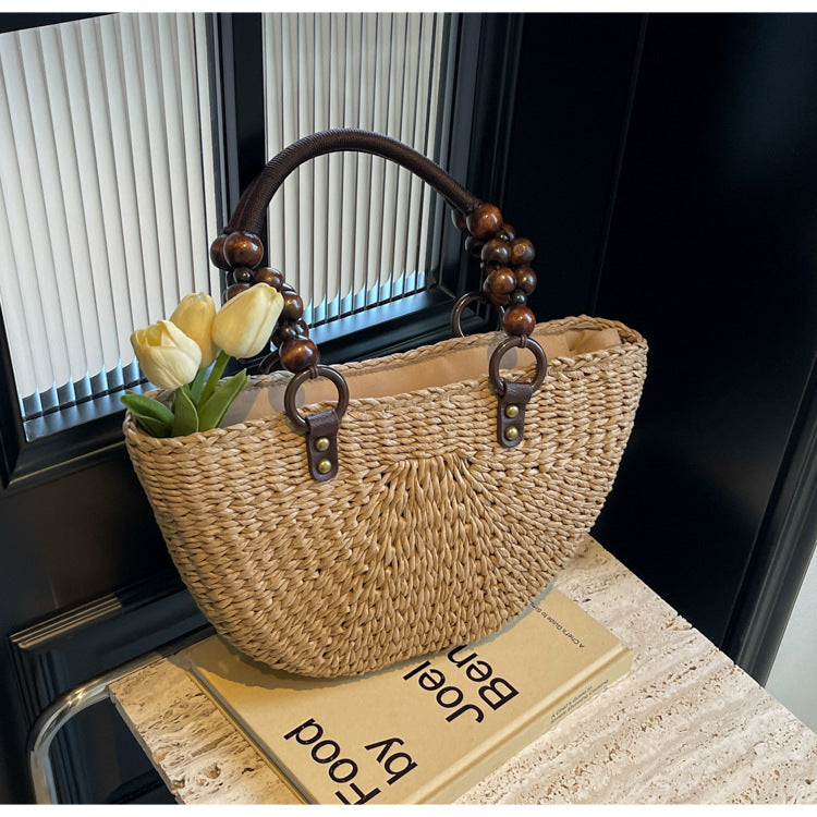 Plaited Women's Bag Beach Holiday Handbag Large Capacity Casual Semicircle