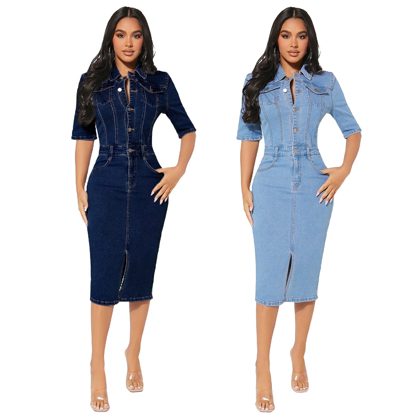 Women's Fashion Personality Denim Hip-wrapped Dress