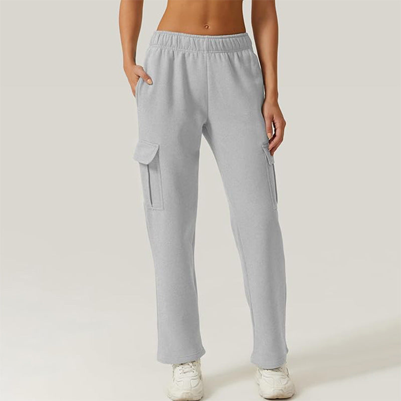 Pocket High Waist Elastic Jogging Trousers