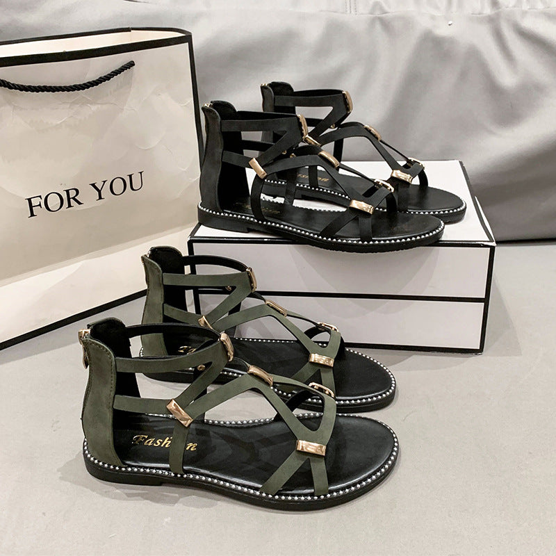 Women's Fashion Simple Zipper Roman Sandals