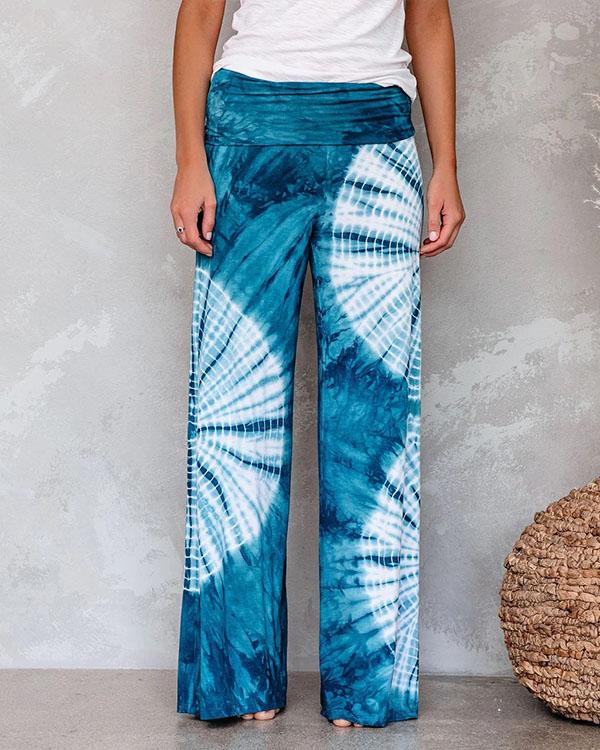 Fashion Printed Elastic Waist Wide Leg Pants