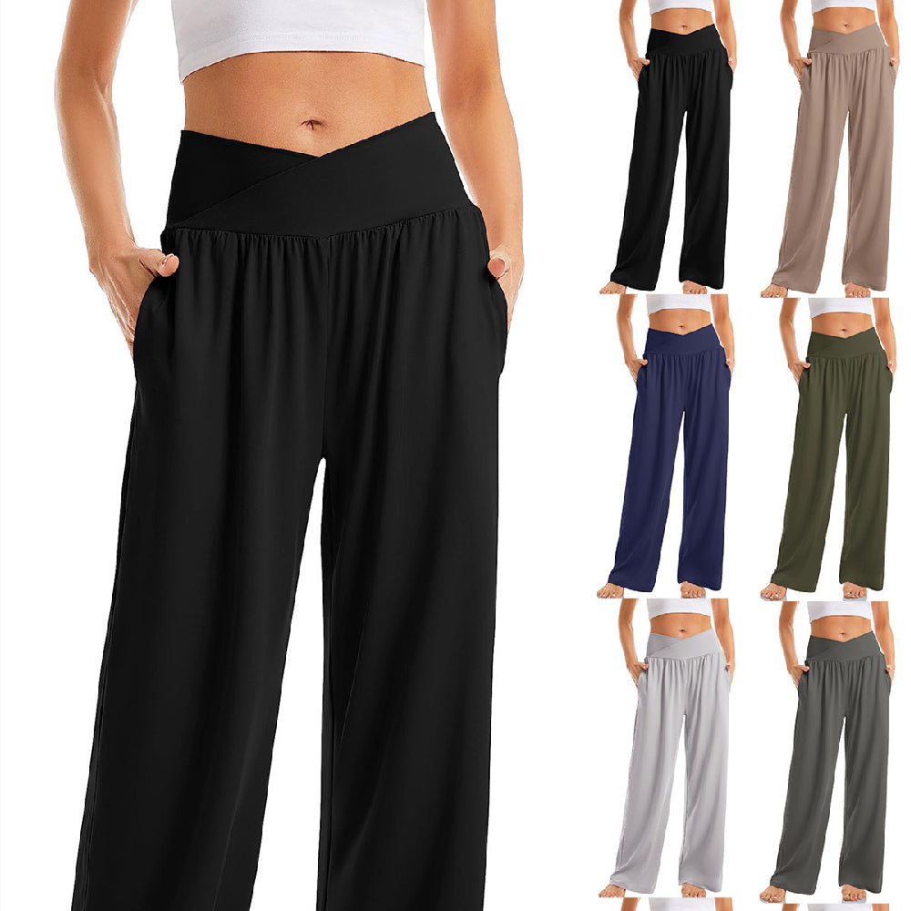 Women's Loose Trousers Yoga Pants with Cross Waist for Sports