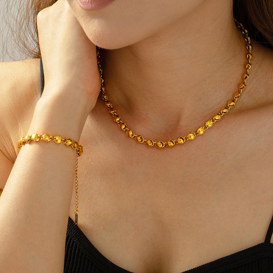 Elegant Gold Plated Copper Ball Bracelet Necklace - Fashionable and Luxurious Look