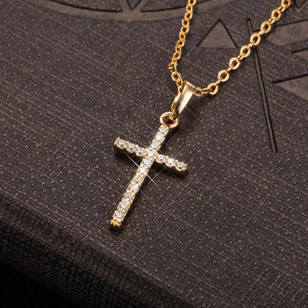 Fashion Crystal Cross Pendant Necklace in Gold and Black Colors for Men and Women | Jewelry