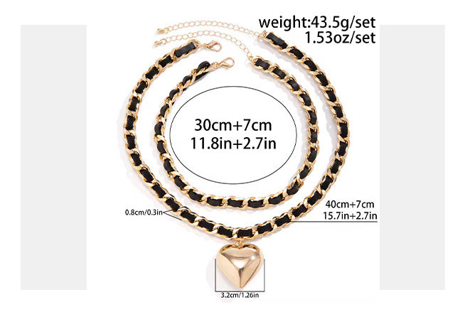 Heart Shape Double-layer Chains Design Necklace Women Street Punk Style Necklace Fashion Jewelry