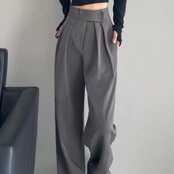 Chic and Versatile Solid Pleated Wide Leg Trousers