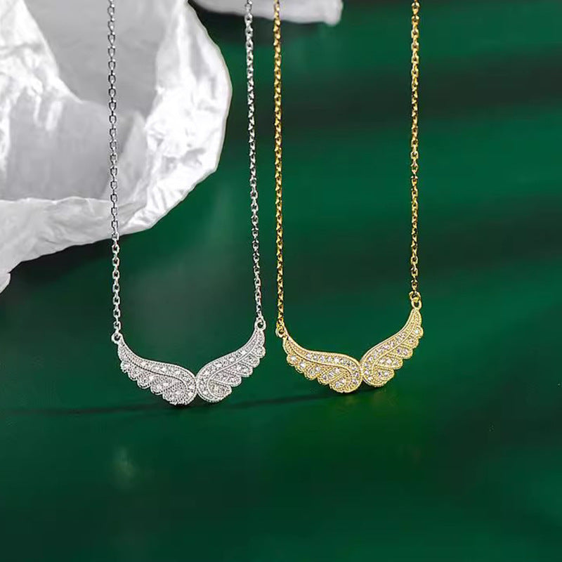 S925 Sterling Silver Cubic Zirconia Angel Wings Pendant Necklaces Women