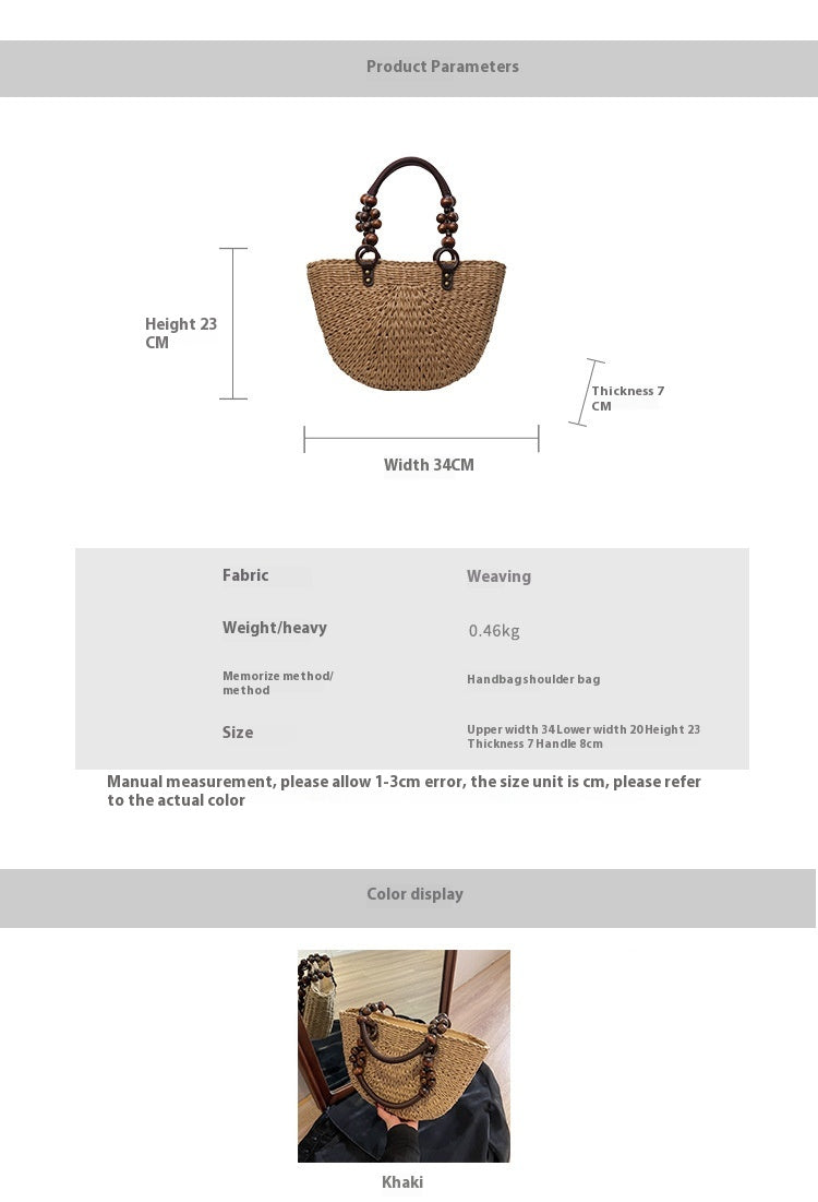 Plaited Women's Bag Beach Holiday Handbag Large Capacity Casual Semicircle