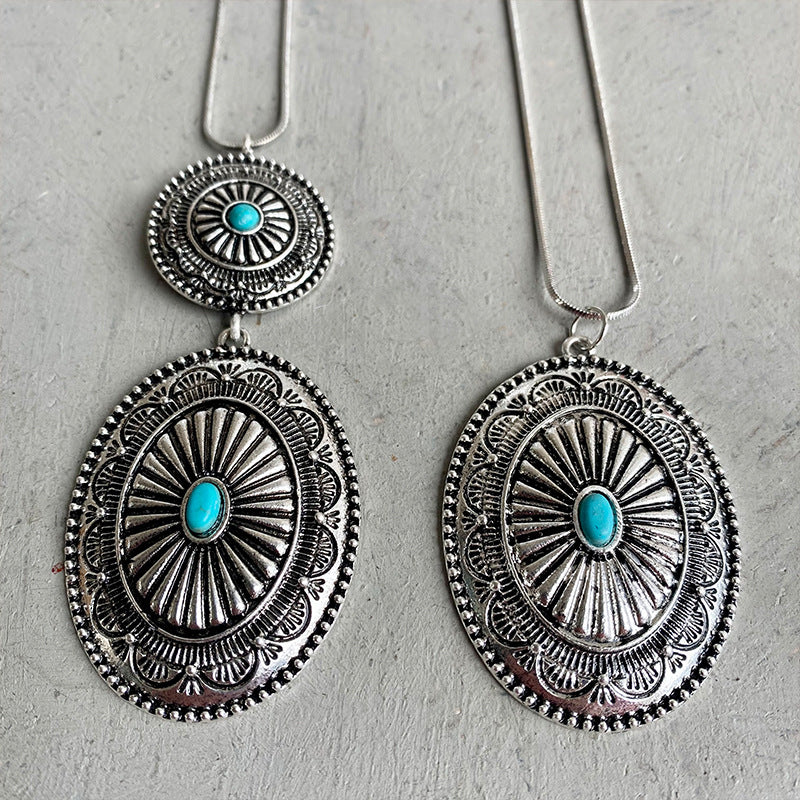 Ethnic Style Retro Jewelry Simple Turquoise Pumpkin Flowers Metal Long Chain