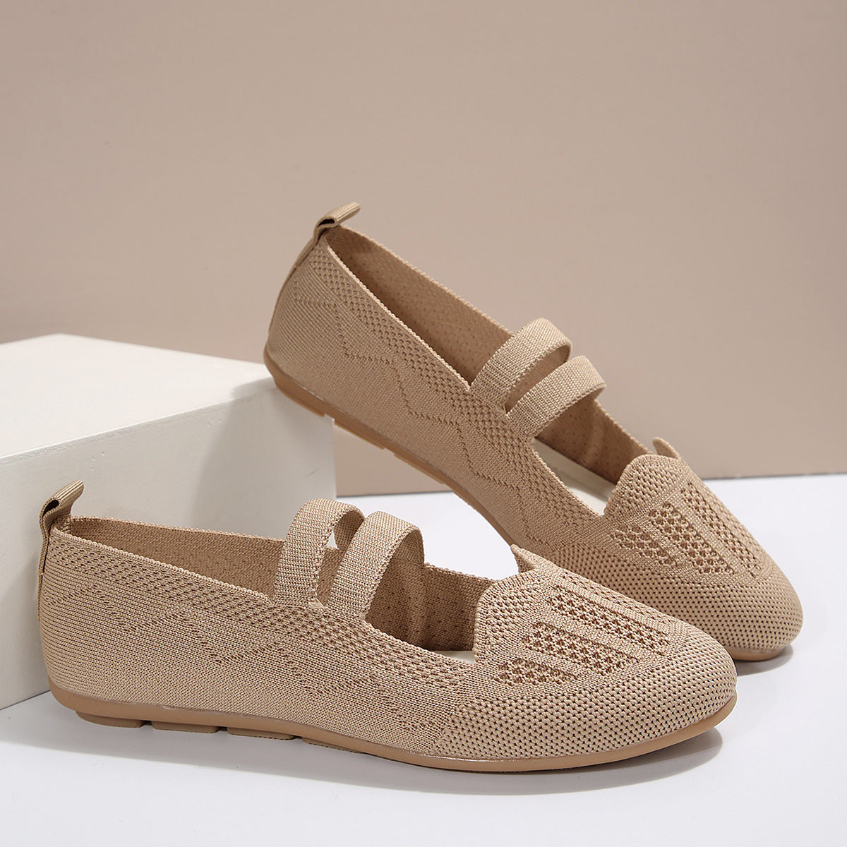 Casual Mesh Flats Women's Low-cut Round Toe Slip-on Knit Shoes