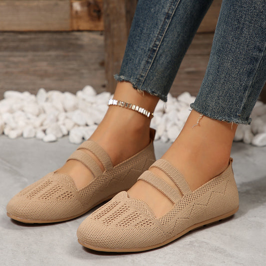 Casual Mesh Flats Women's Low-cut Round Toe Slip-on Knit Shoes