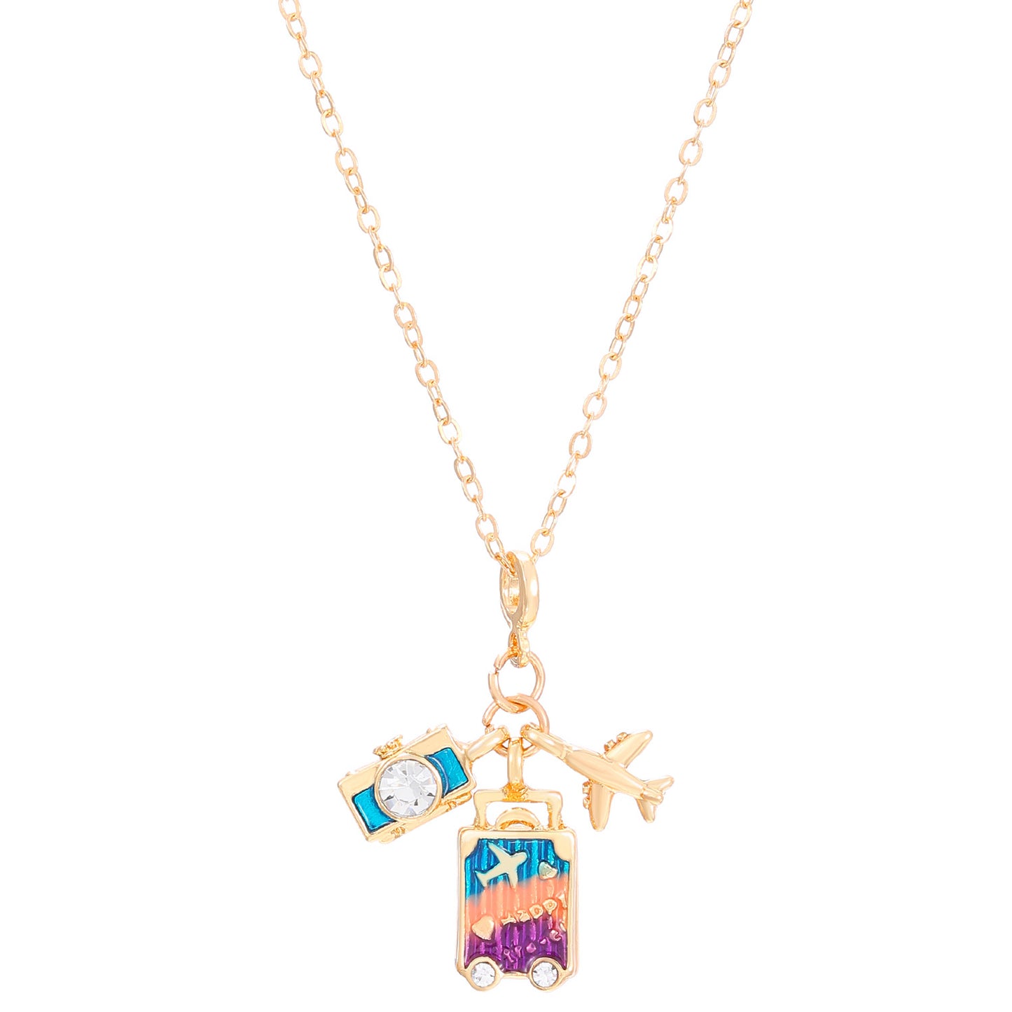 Travel-Themed Necklace with Camera Suitcase Pendant for Women