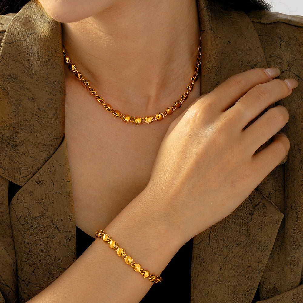 Elegant Gold Plated Copper Ball Bracelet Necklace - Fashionable and Luxurious Look