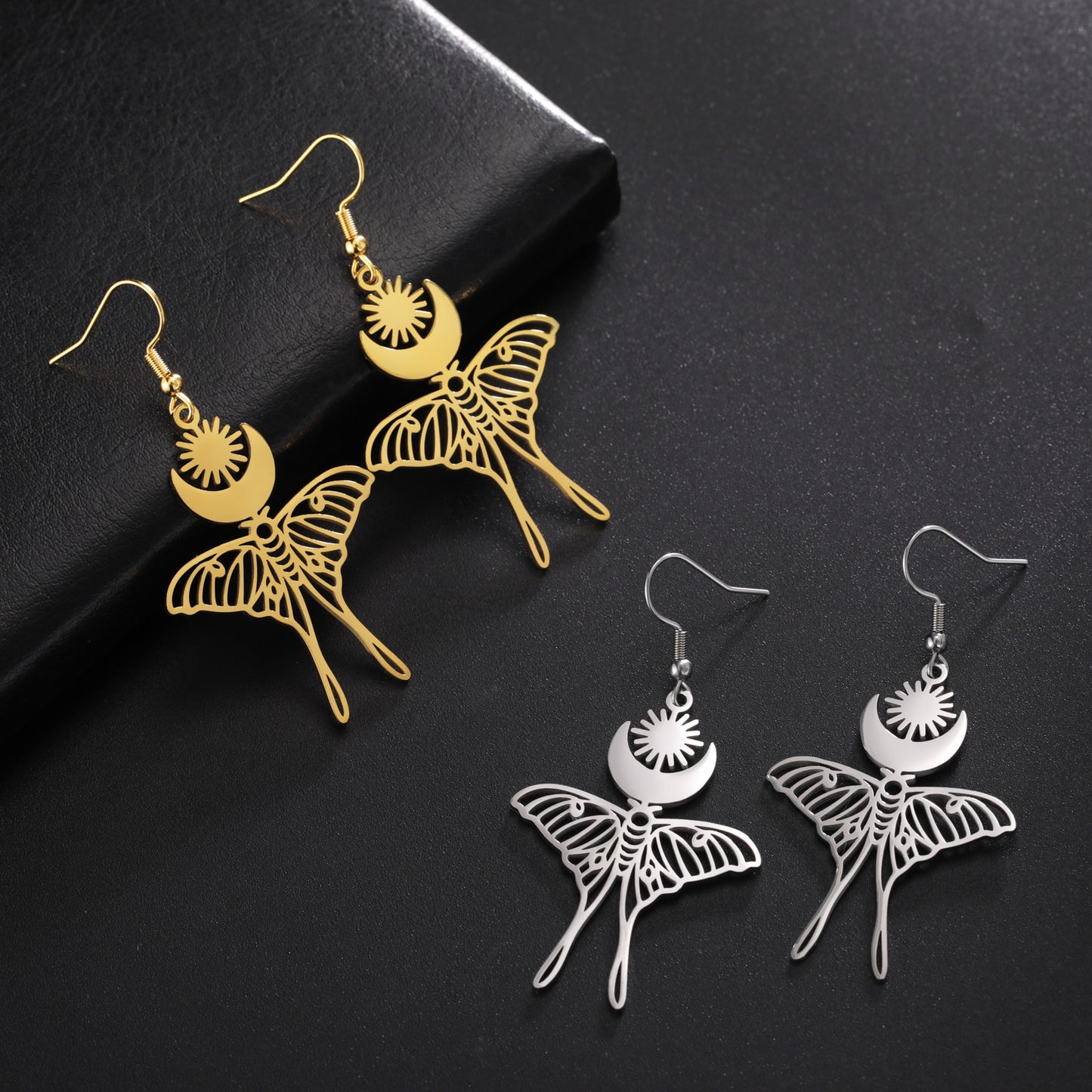 Moon Sun Butterfly Pendant Earrings For Women