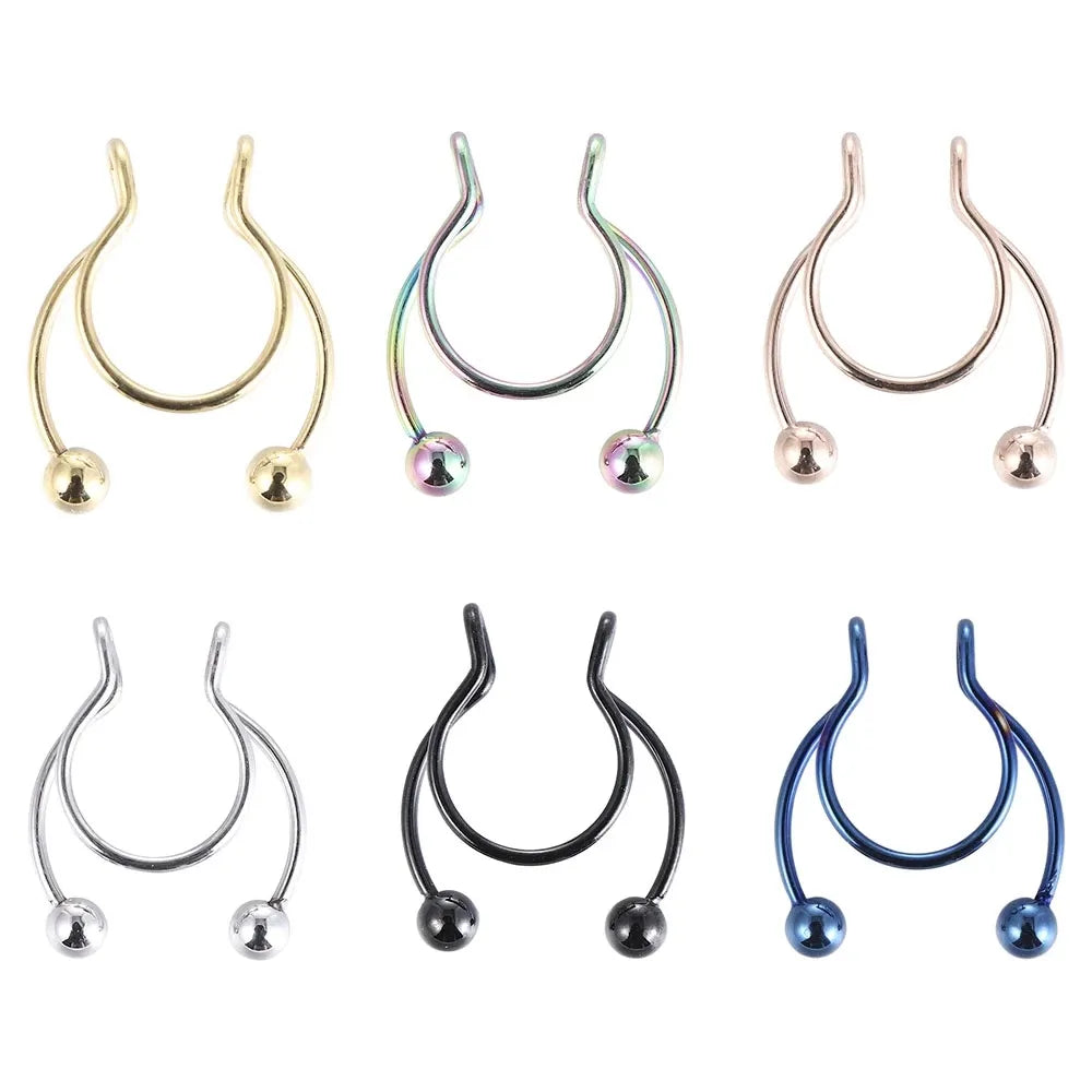 U Shaped Fake Nose Ring - Stainless Steel Magnet Nose Piercing - Hip Hoop Septum Rock - Punk Body Jewelry