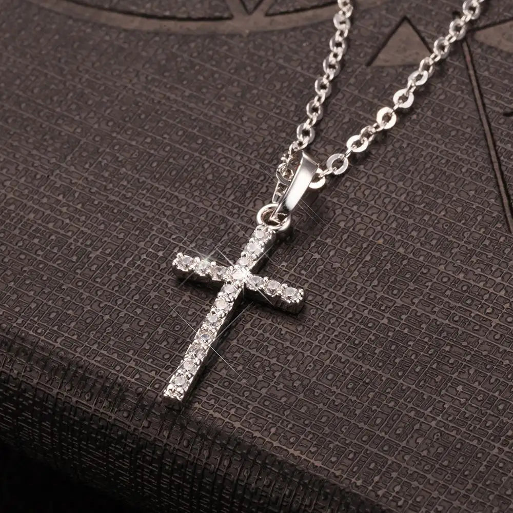 Fashion Crystal Cross Pendant Necklace in Gold and Black Colors for Men and Women | Jewelry