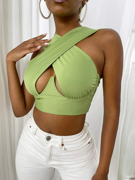 Women's Criss Cross Cutout Crop Tops - Sexy Sleeveless Solid Color Tank Tops for Party, Club, and Streetwear