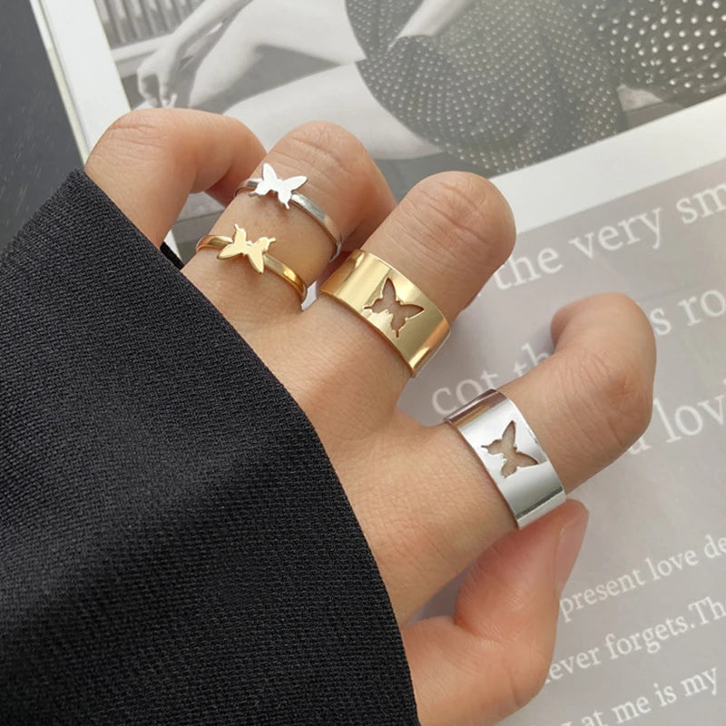 Stylish Gold Butterfly Rings Set for Women and Men | Perfect for Friendship and Promise - Trendy Jewelry