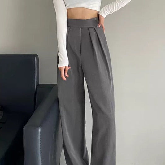 Chic and Versatile Solid Pleated Wide Leg Trousers