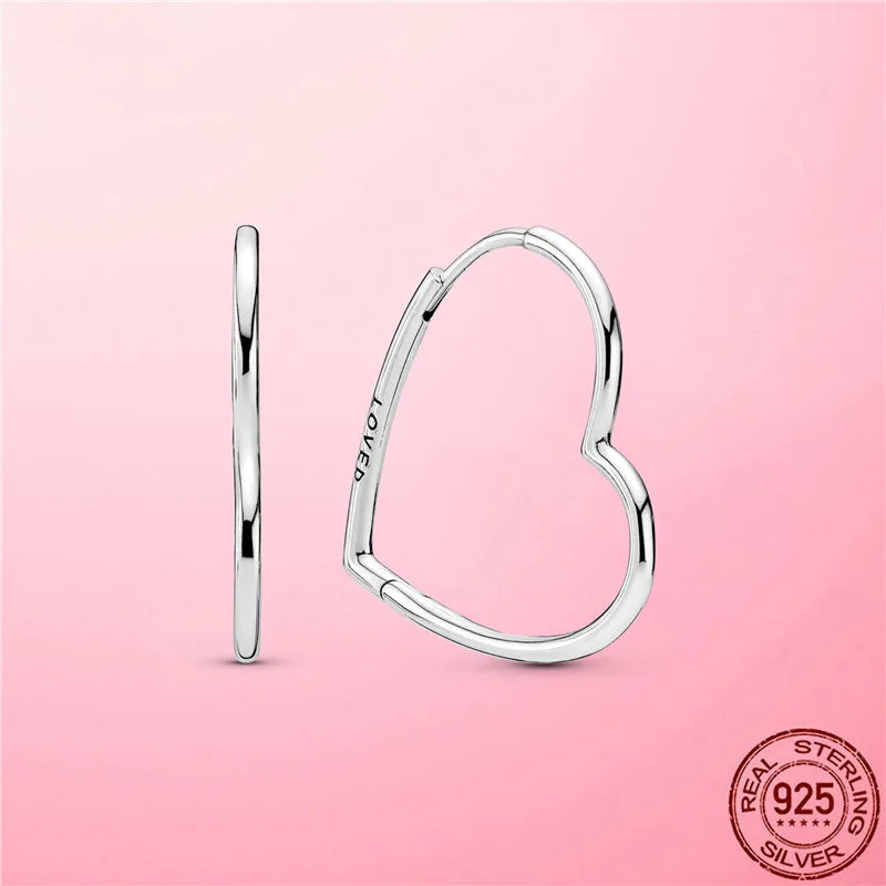 Fashionable Asymmetrical Heart Hoop Earrings | 925 Sterling Silver | Jewelry Gift for Women