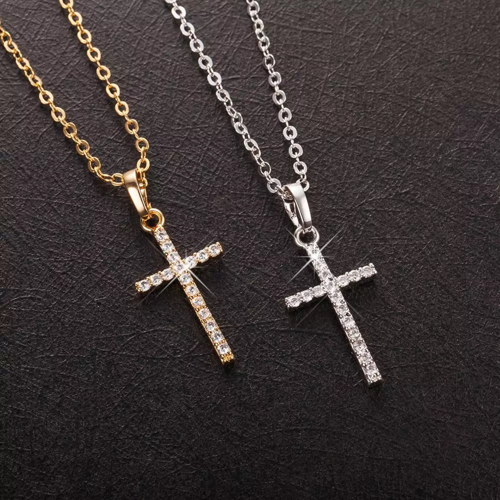 Fashion Crystal Cross Pendant Necklace in Gold and Black Colors for Men and Women | Jewelry