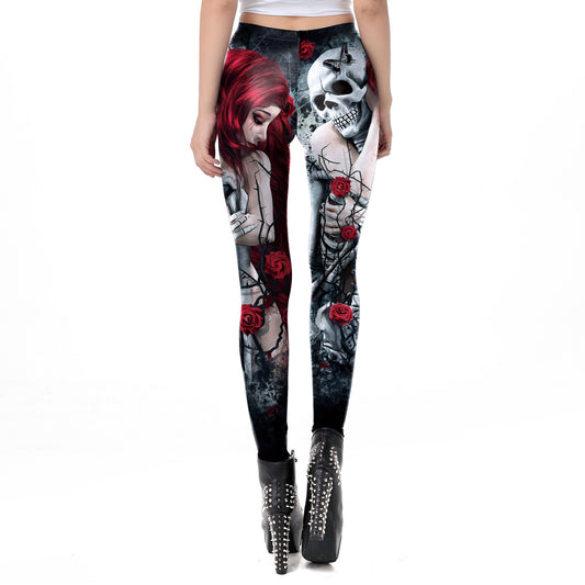 Printed Leggings for Women - Soft and Stretchy Gothic Pants in Retro Comic Cosplay Punk Print