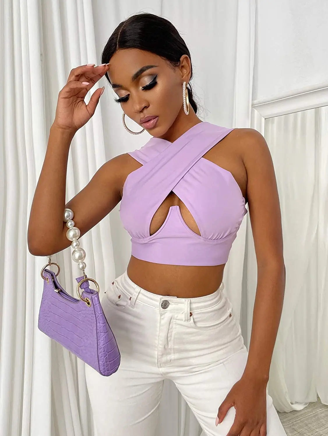 Women's Criss Cross Cutout Crop Tops - Sexy Sleeveless Solid Color Tank Tops for Party, Club, and Streetwear