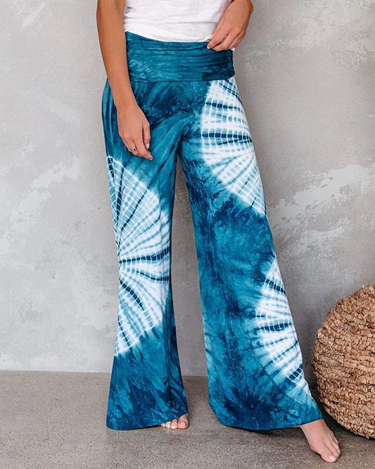 Fashion Printed Elastic Waist Wide Leg Pants