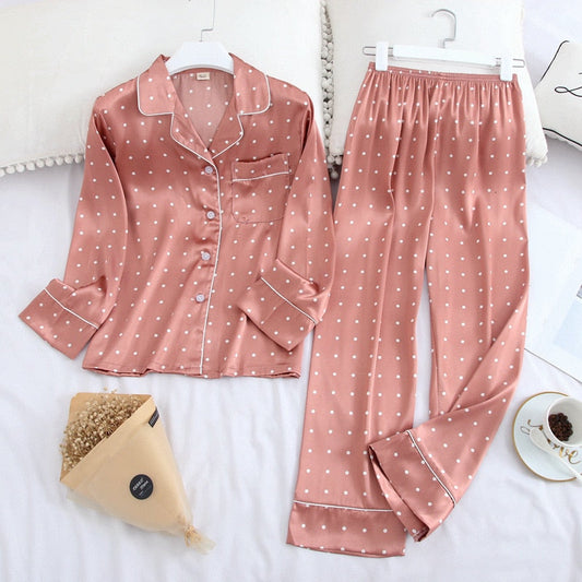 Women's Ice Silk Long Sleeve Pajama Set